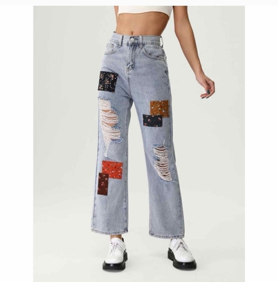 Cider Patchwork Distressed High Rise Jeans - Picture 1 of 15